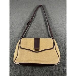 Etienne Aigner Handbag Woven Jute Shoulder Bag Leather Trim Single Strap Purse